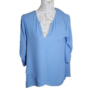 Karen Kane high low blue blouse top, size S